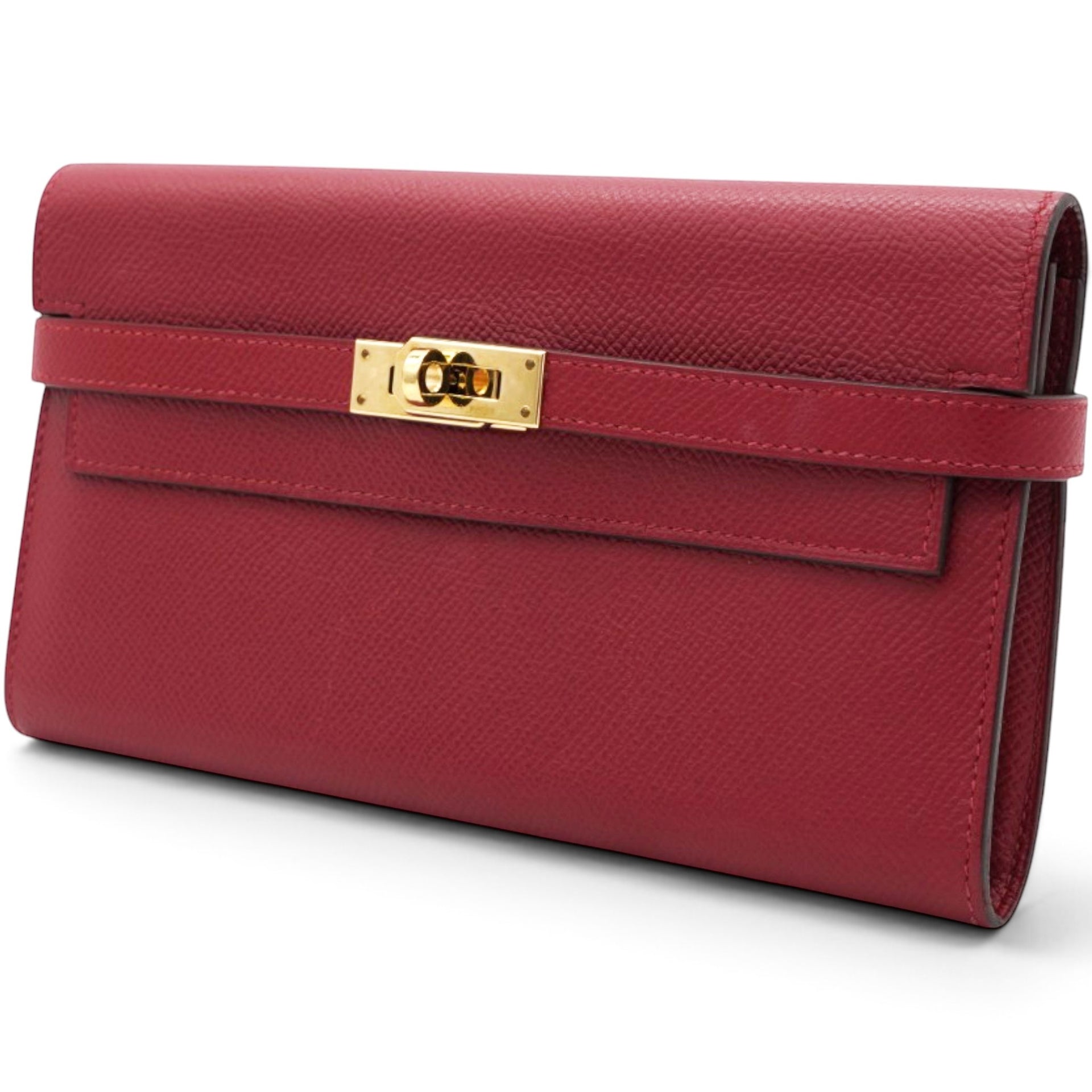 Hermes Chevre Mysore Kelly Longue Wallet Rouge Casaque 