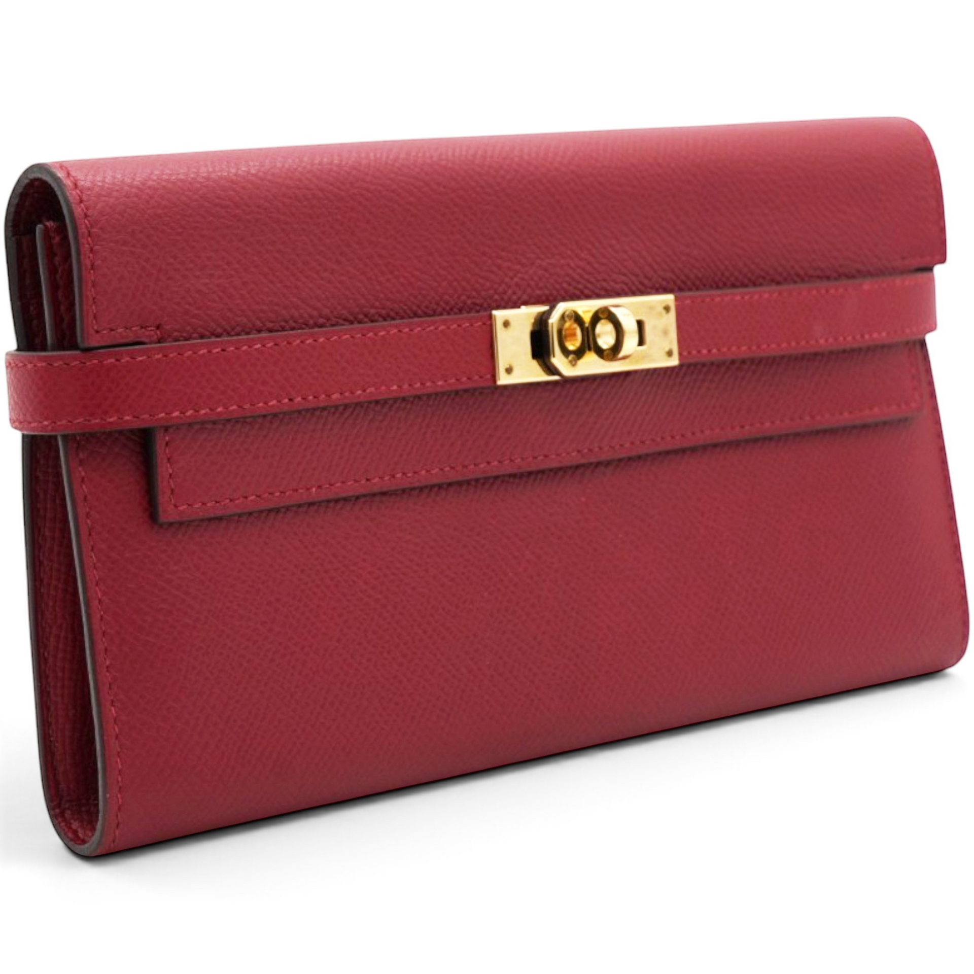 Hermes Chevre Mysore Kelly Longue Wallet Rouge Casaque 