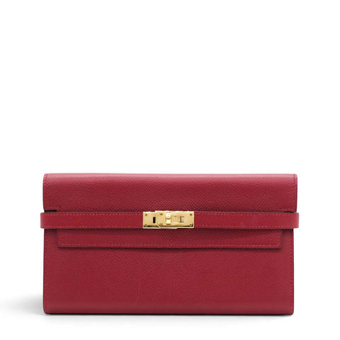 Hermes Chevre Mysore Kelly Longue Wallet Rouge Casaque 