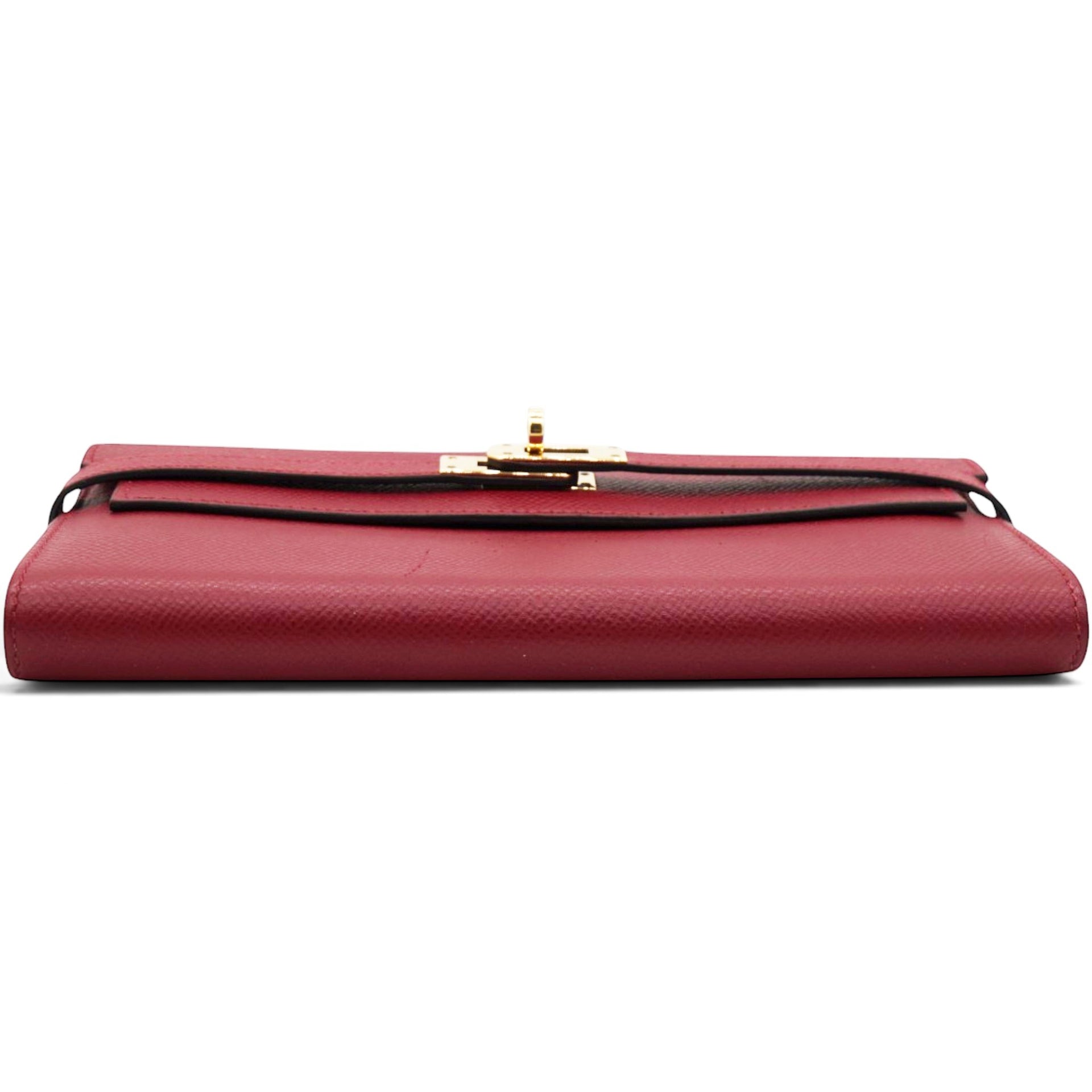 Hermes Chevre Mysore Kelly Longue Wallet Rouge Casaque 