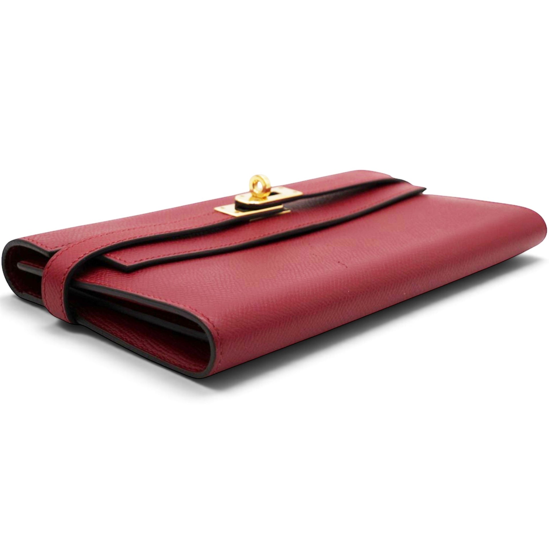 Hermes Chevre Mysore Kelly Longue Wallet Rouge Casaque 
