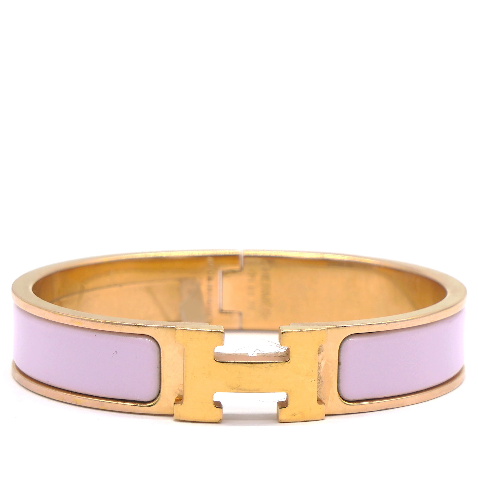 Hermes Clic Clac H Pink Enamel Rose Gold Plated Bracelet 