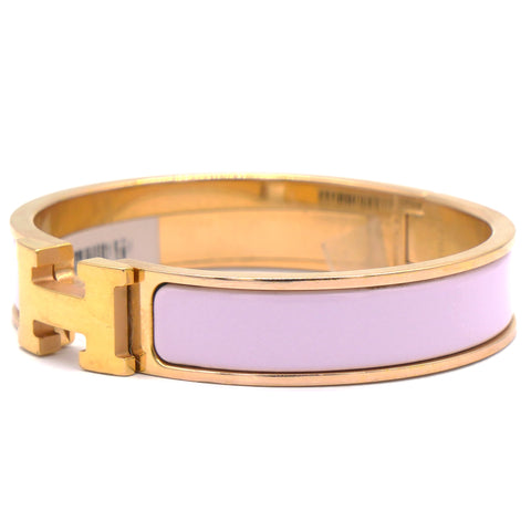 Hermes Clic Clac H Pink Enamel Rose Gold Plated Bracelet 