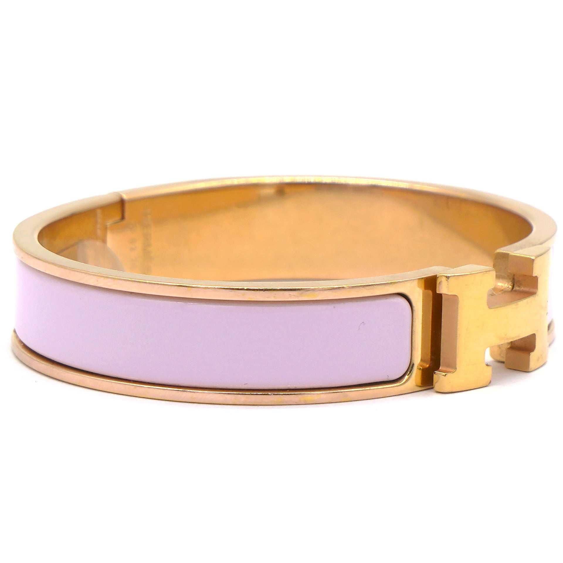 Hermes Clic Clac H Pink Enamel Rose Gold Plated Bracelet 