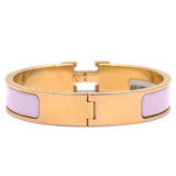 Hermes Clic Clac H Pink Enamel Rose Gold Plated Bracelet 