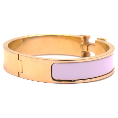 Hermes Clic Clac H Pink Enamel Rose Gold Plated Bracelet 