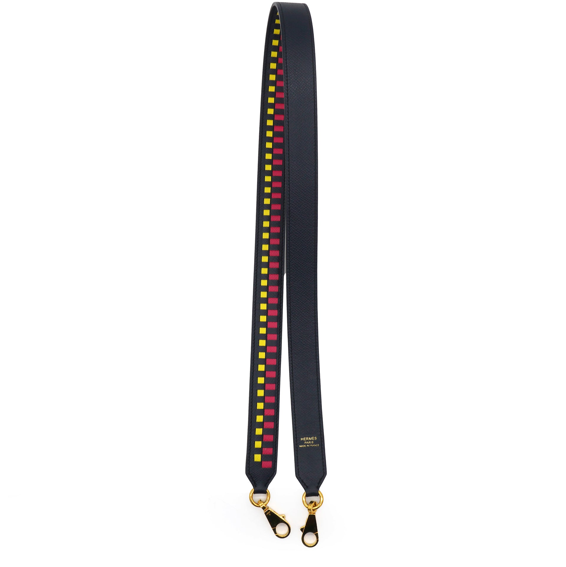 Hermes Epsom 40mm Mousquetons Tressage Shoulder Strap Bleu Indigo Rose Extreme Lime 