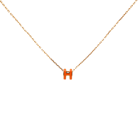 Hermes Lacquered Gold MIni Pop H Pendant Necklace Orange 