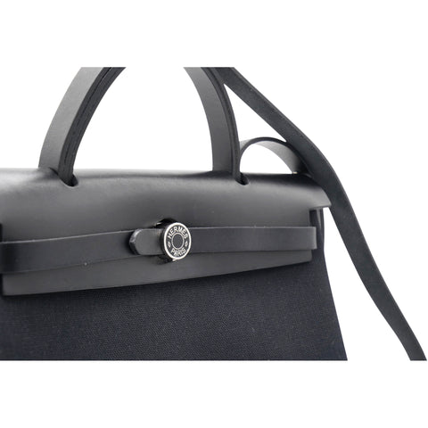 Hermes Military Toile Vache Hunter Herbag Zip PM 31 Black 