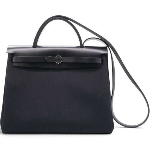 Hermes Military Toile Vache Hunter Herbag Zip PM 31 Black 