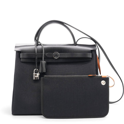 Hermes Military Toile Vache Hunter Herbag Zip PM 31 Black 