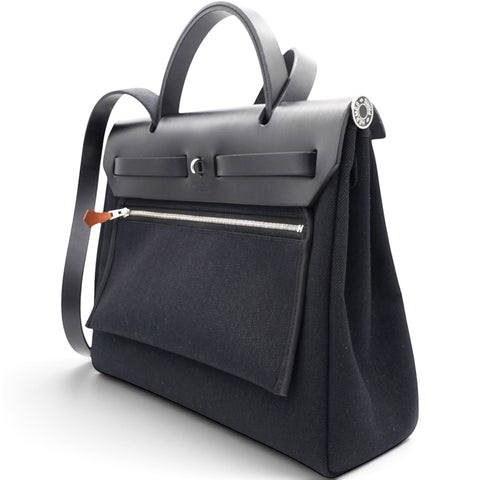 Hermes Military Toile Vache Hunter Herbag Zip PM 31 Black 