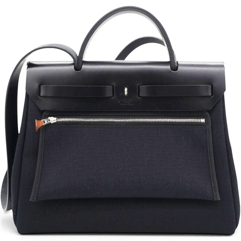 Hermes Military Toile Vache Hunter Herbag Zip PM 31 Black 