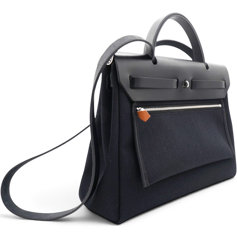 Hermes Military Toile Vache Hunter Herbag Zip PM 31 Black 