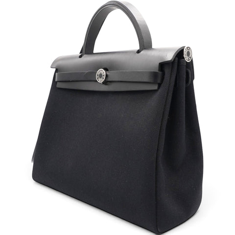 Hermes Military Toile Vache Hunter Herbag Zip PM 31 Black 