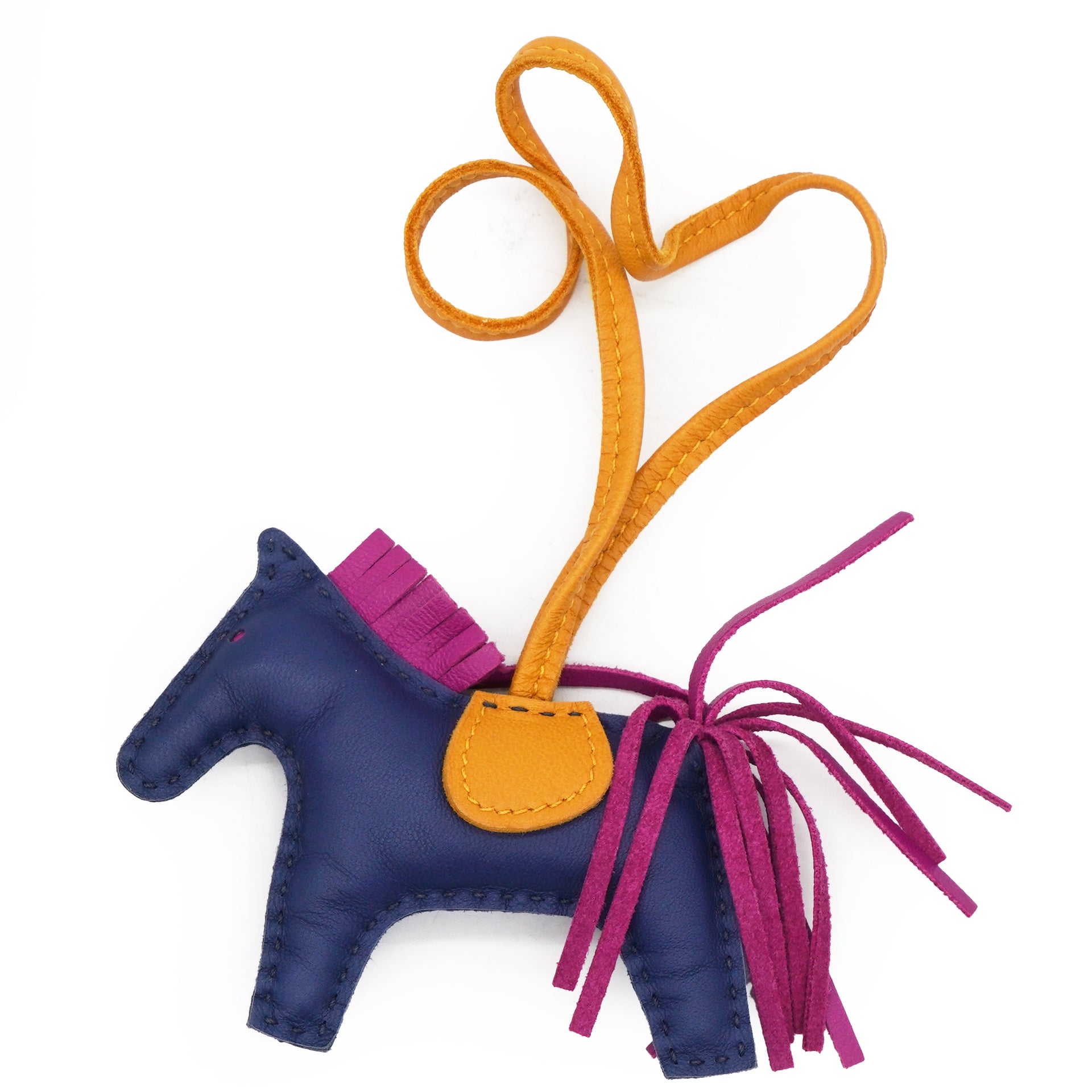 Hermes Milo Lambskin Grigri Rodeo Horse Bag Charm PM Bleu Saphir Rose Pourpre Bouton D'Or 