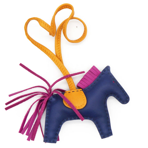 Hermes Milo Lambskin Grigri Rodeo Horse Bag Charm PM Bleu Saphir Rose Pourpre Bouton D'Or 