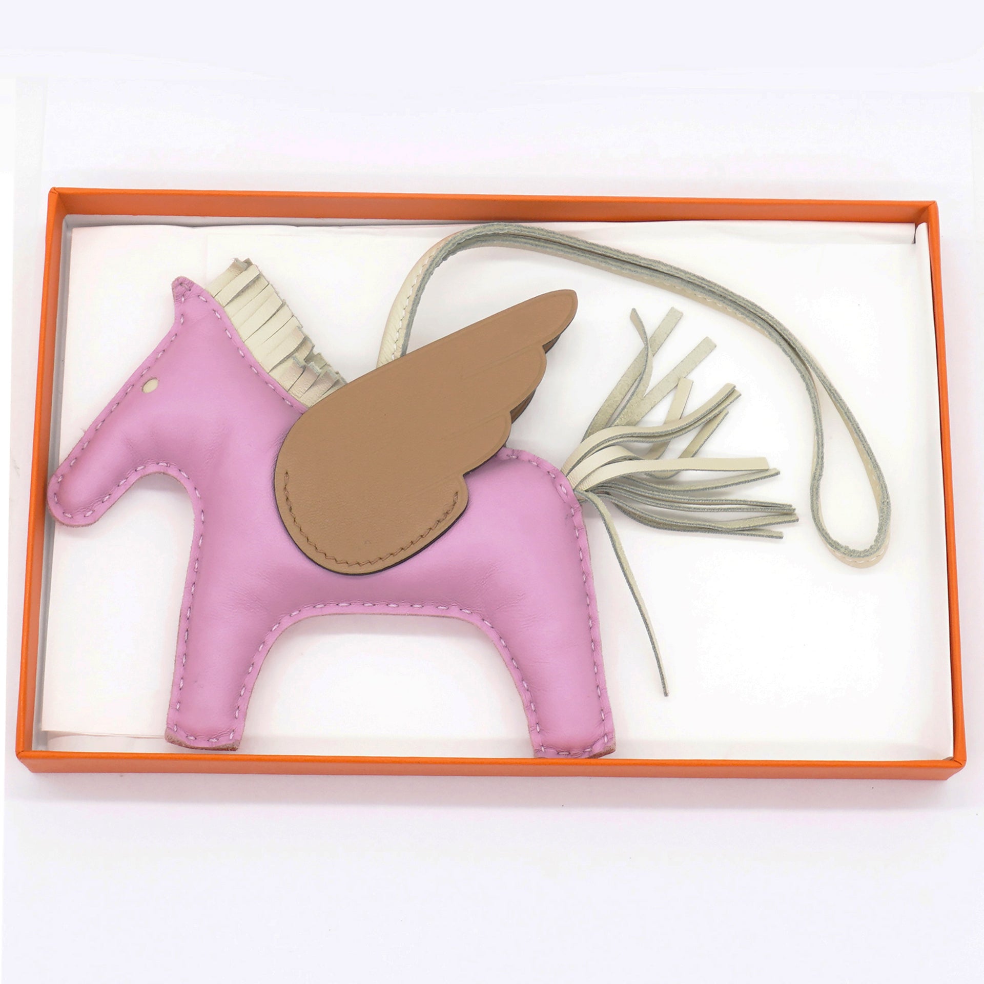  Hermes  Milo Lambskin Grigri Rodeo Pegase Horse Bag Charm MM Mauve Sylvestre Craie Chai 