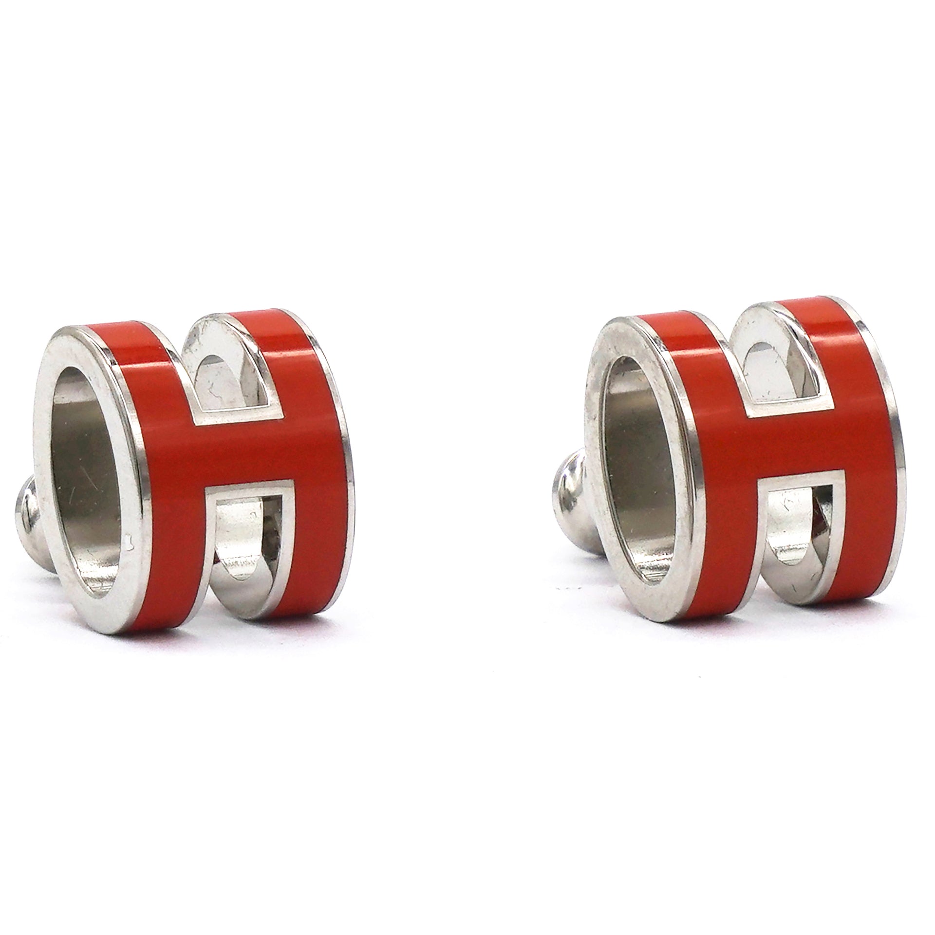 Hermes Palladium Lacquered Pop H Earrings  