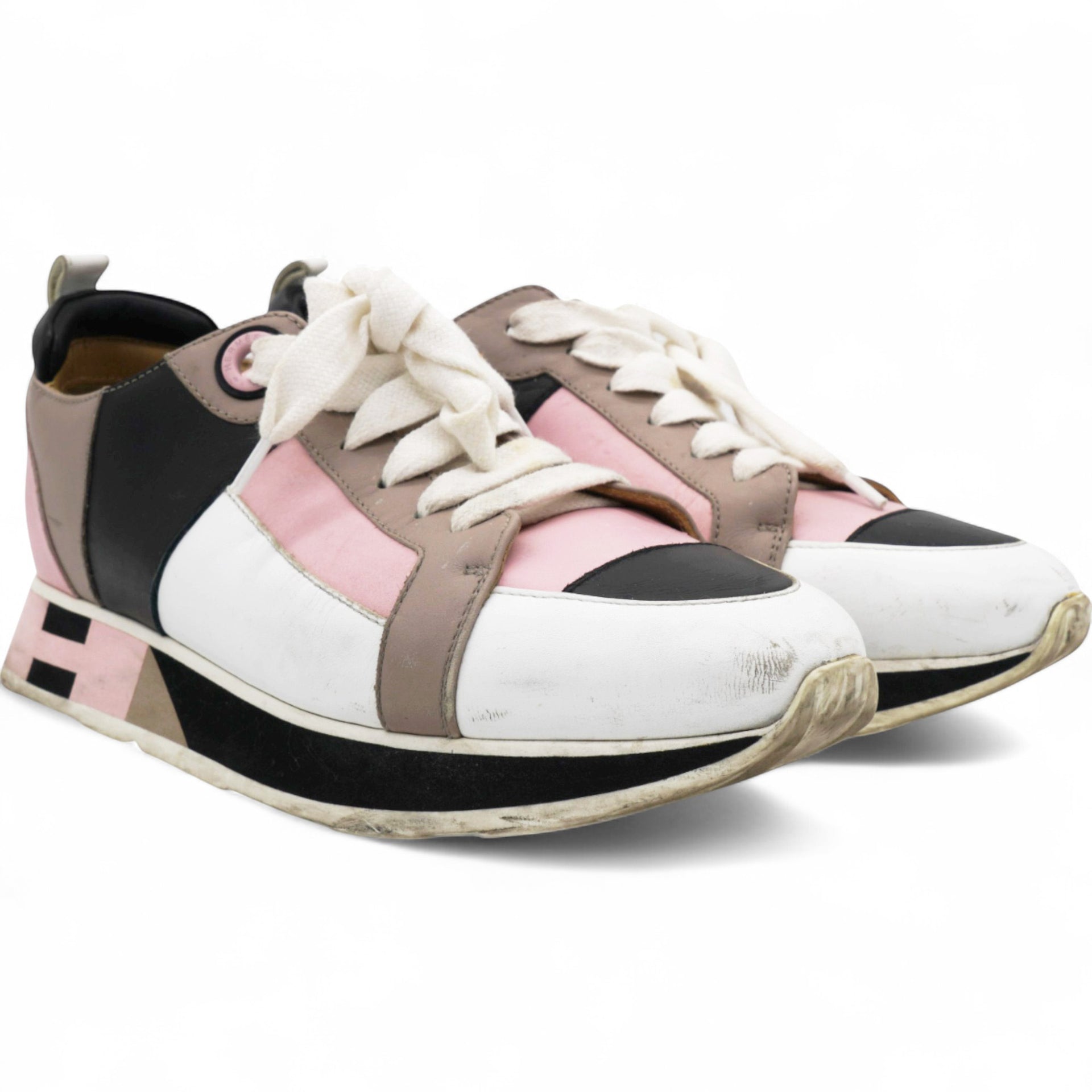 Hermes Rebus Sneakers Rose Aube Black White Size37 