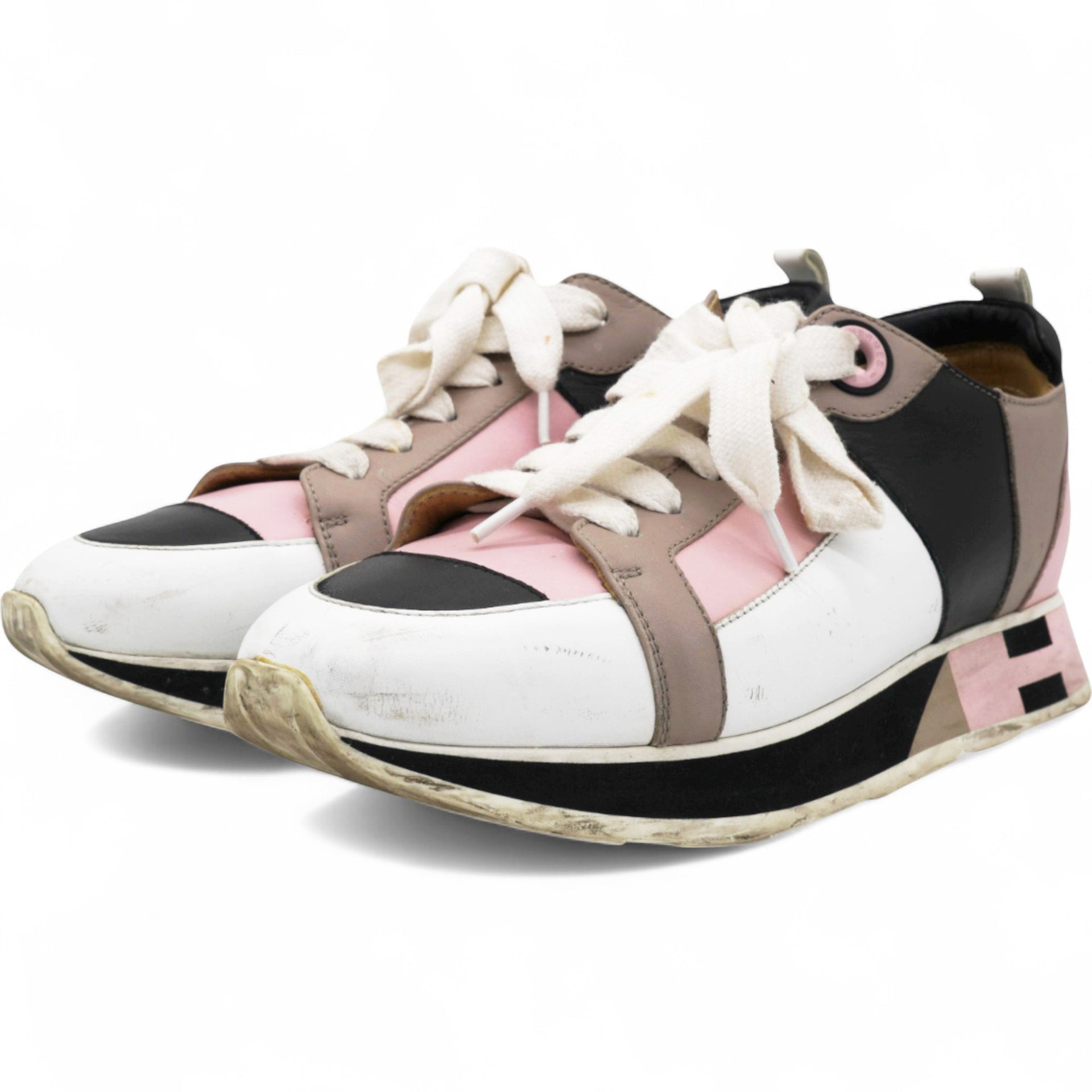 Hermes Rebus Sneakers Rose Aube Black White Size37 
