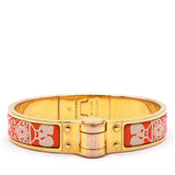 Hermes Red Horse Carriage Pattern Enamel Hinge Cuff Bracelet 