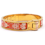 Hermes Red Horse Carriage Pattern Enamel Hinge Cuff Bracelet 