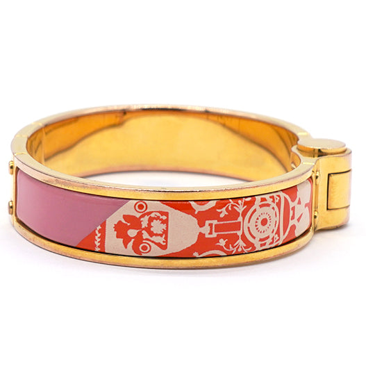 Hermes Red Horse Carriage Pattern Enamel Hinge Cuff Bracelet 