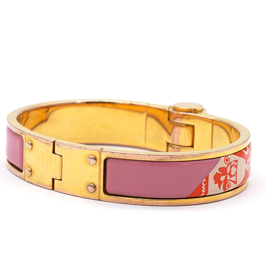 Hermes Red Horse Carriage Pattern Enamel Hinge Cuff Bracelet 