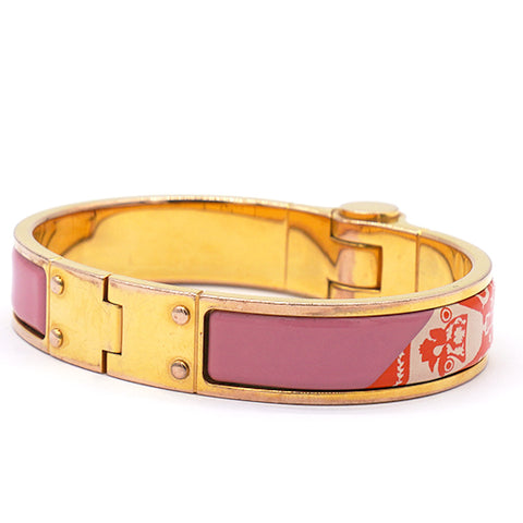Hermes Red Horse Carriage Pattern Enamel Hinge Cuff Bracelet 