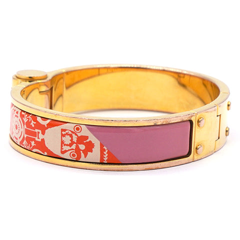 Hermes Red Horse Carriage Pattern Enamel Hinge Cuff Bracelet 