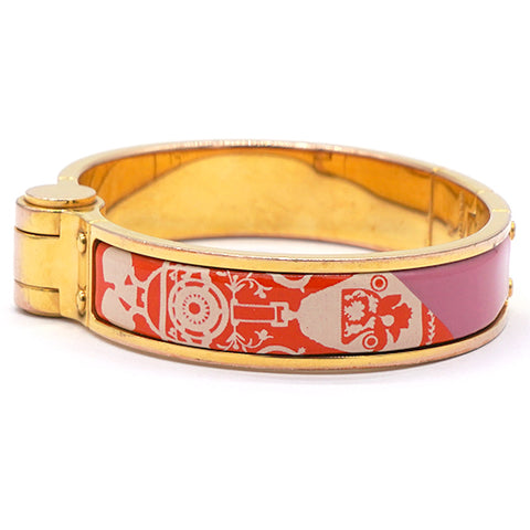 Hermes Red Horse Carriage Pattern Enamel Hinge Cuff Bracelet 
