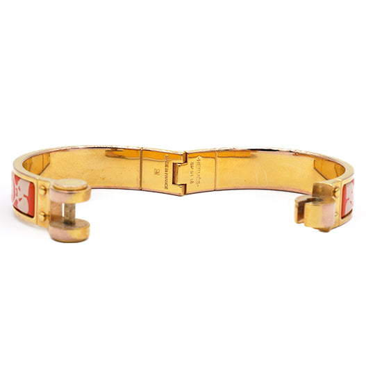Hermes Red Horse Carriage Pattern Enamel Hinge Cuff Bracelet 