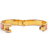 Hermes Red Horse Carriage Pattern Enamel Hinge Cuff Bracelet 