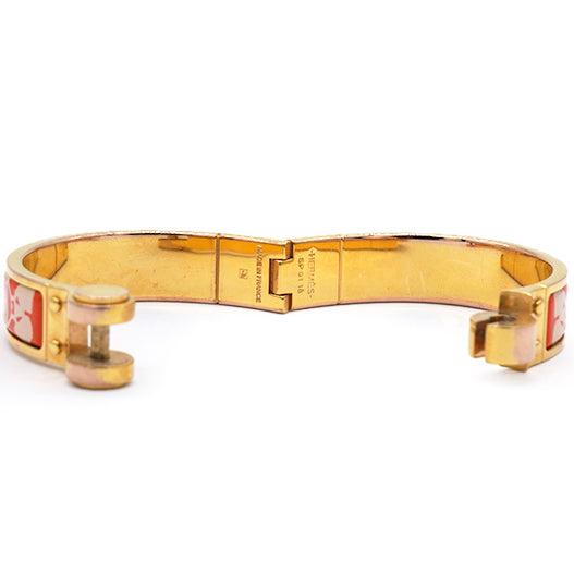Hermes Red Horse Carriage Pattern Enamel Hinge Cuff Bracelet 