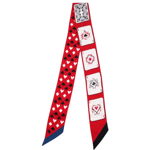 Hermes Red Jeu de Cartes Twilly Silk Scarf 