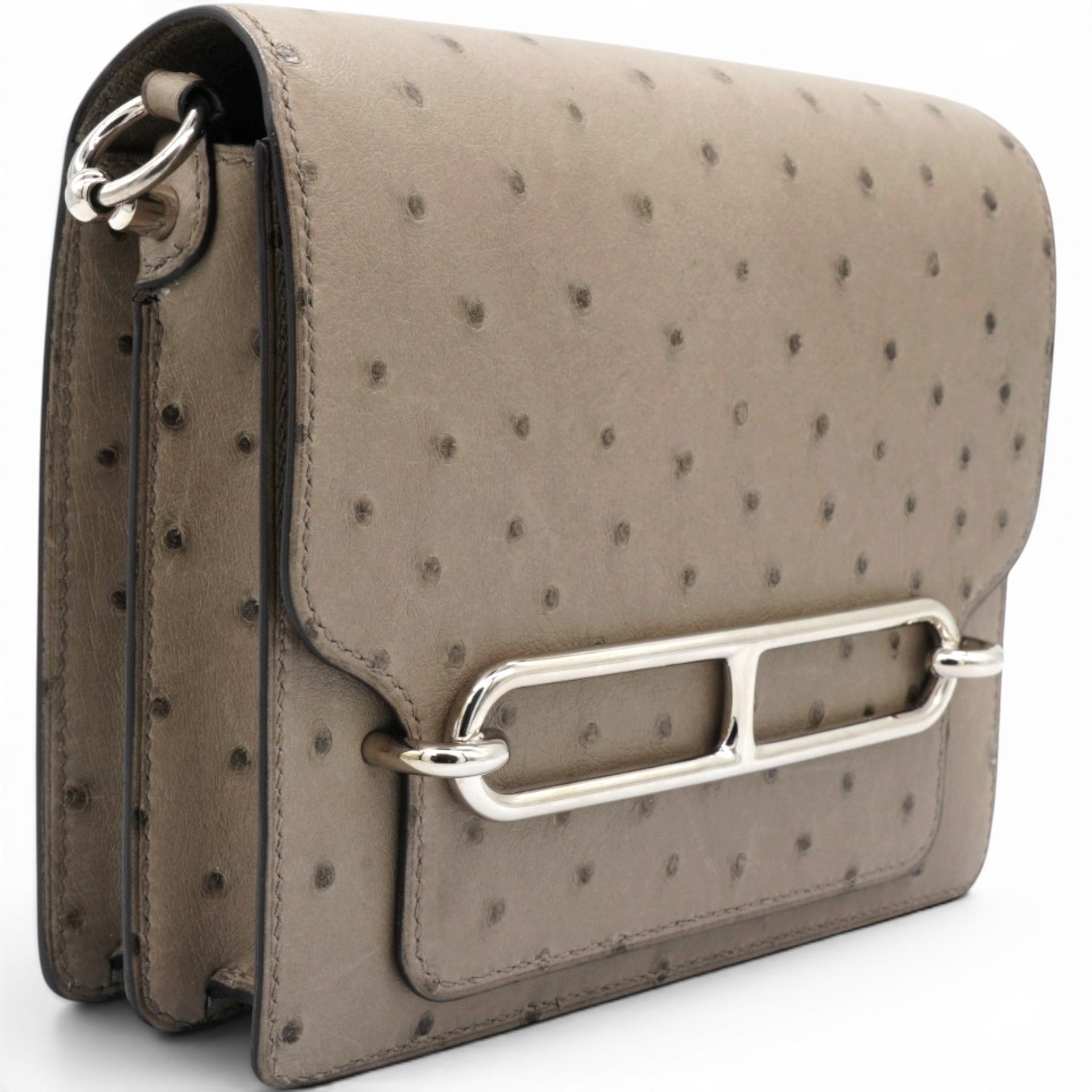 Hermes Roulis 18 Ostrich Gris Asphalte Mini 