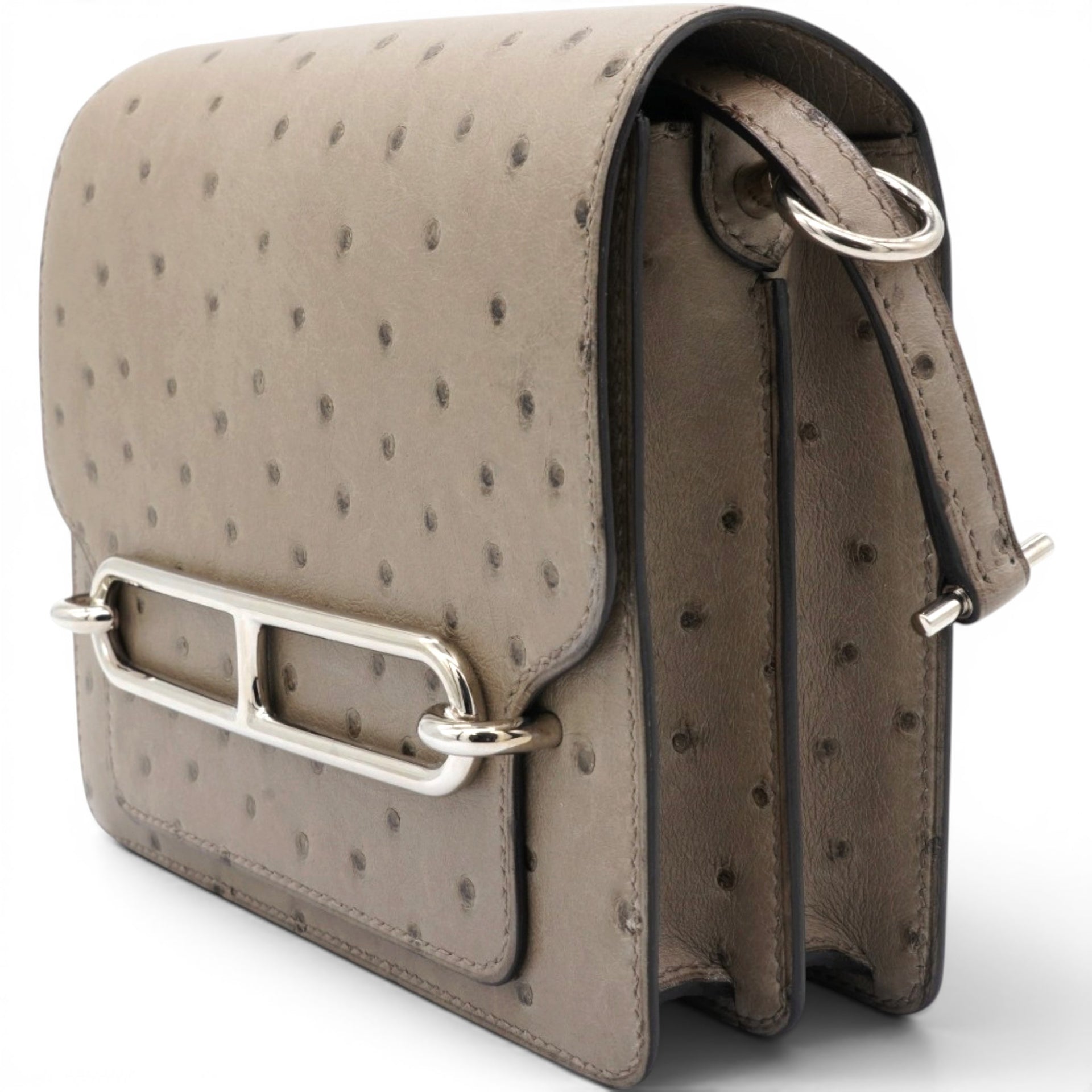 Hermes Roulis 18 Ostrich Gris Asphalte Mini 