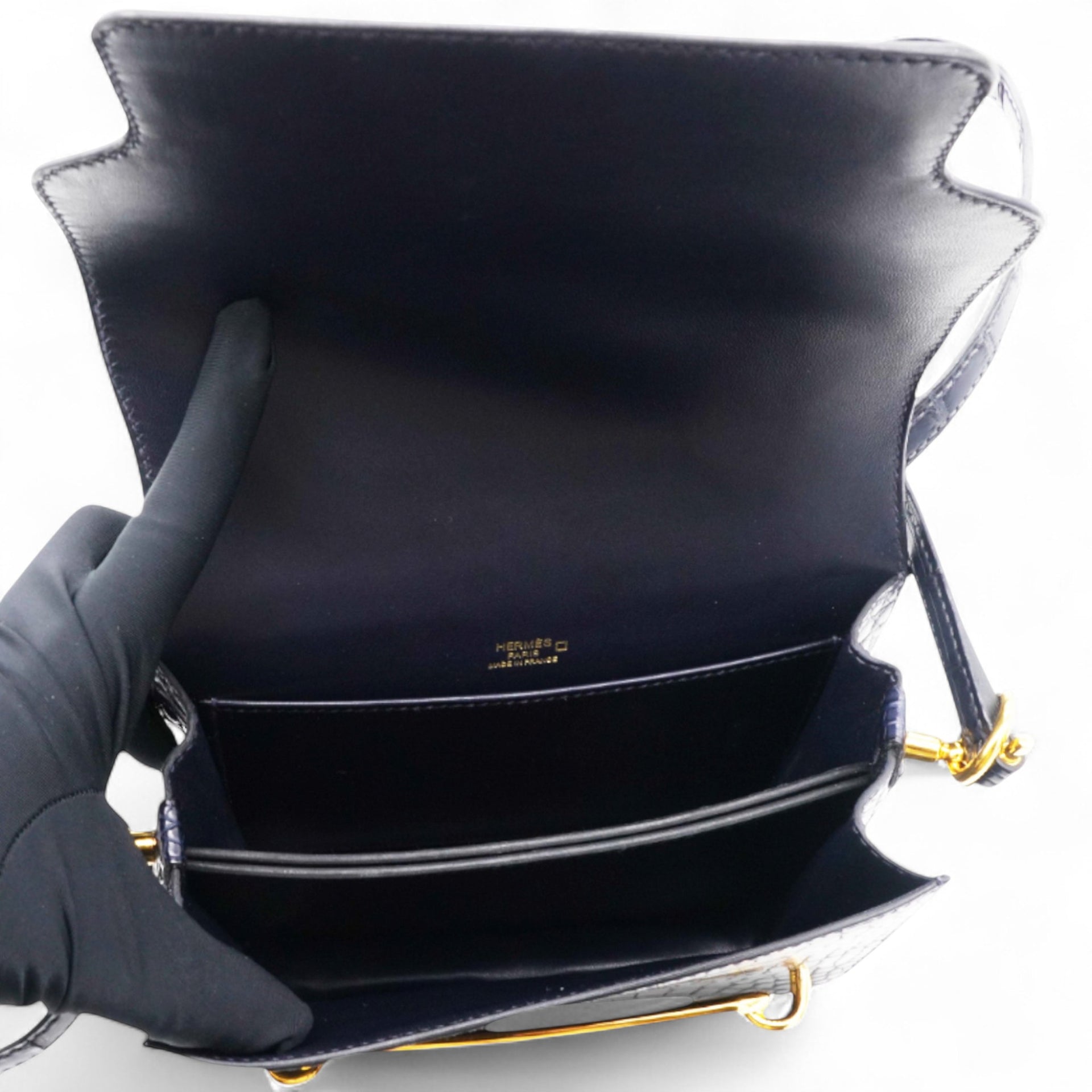 Hermes Roulis 19 Matte 78 Marine Shiny Alligator  Black 