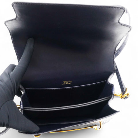 Hermes Roulis 19 Matte 78 Marine Shiny Alligator  Black 