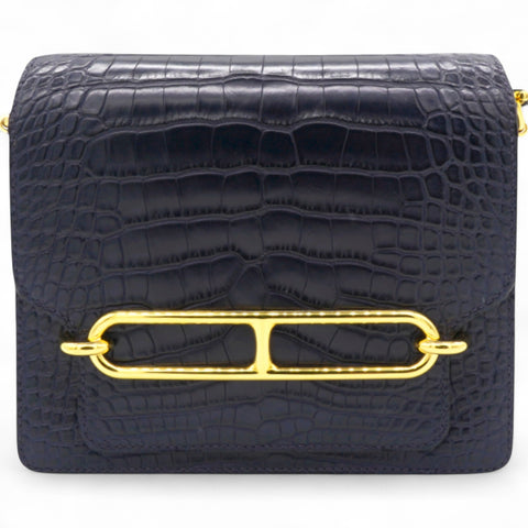 Hermes Roulis 19 Matte 78 Marine Shiny Alligator  Black 