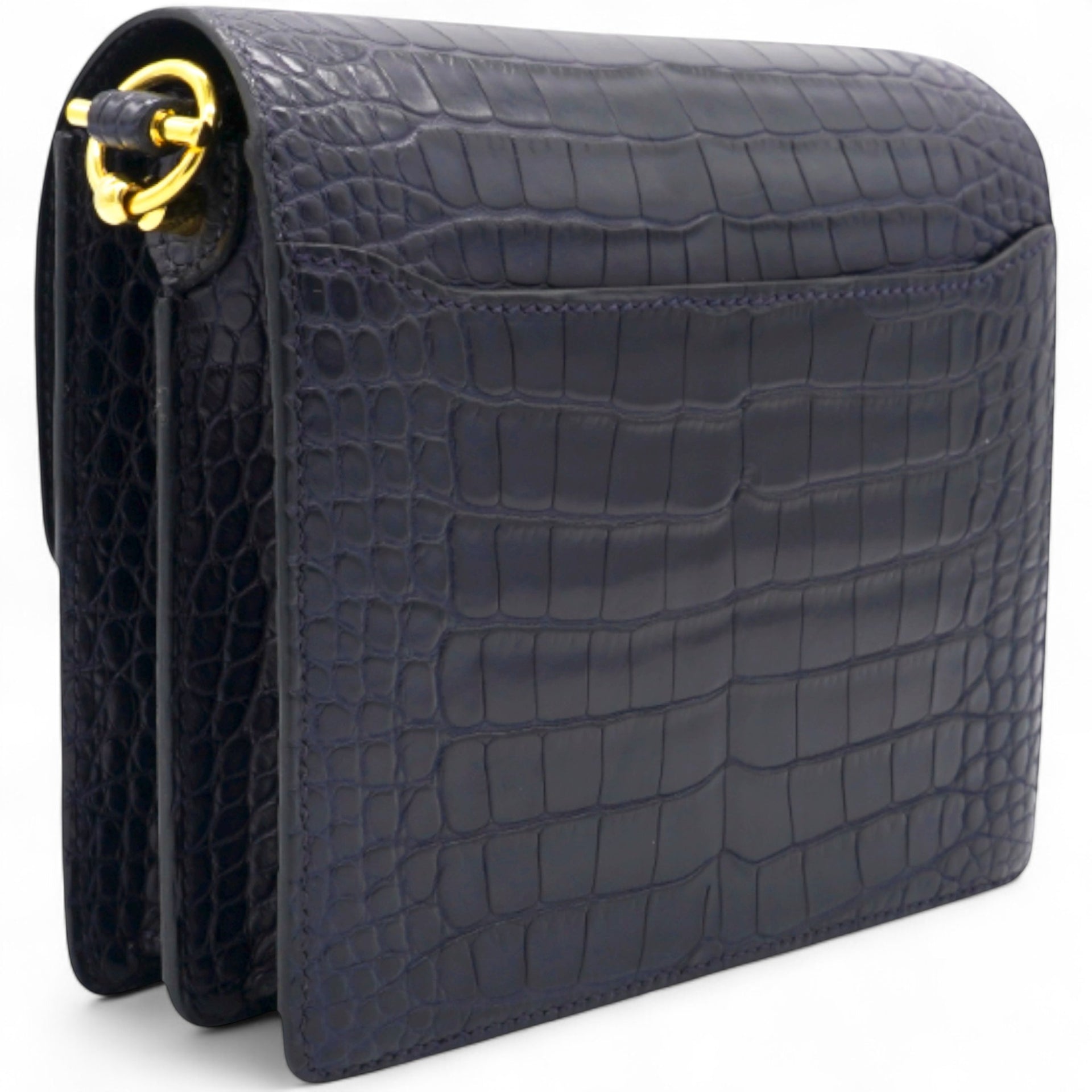 Hermes Roulis 19 Matte 78 Marine Shiny Alligator  Black 
