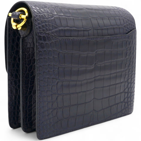 Hermes Roulis 19 Matte 78 Marine Shiny Alligator  Black 