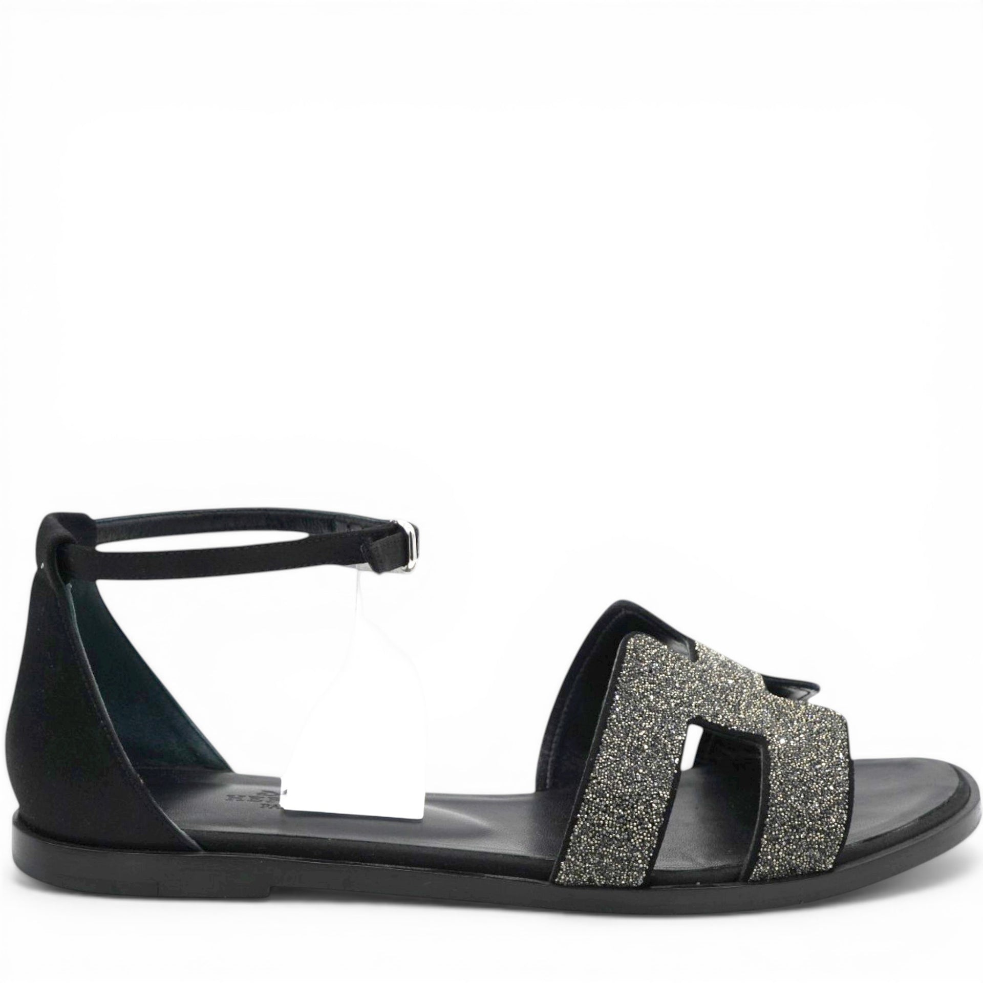 Hermes Satin Crystal Santorini Sandals Black Size36.5 