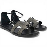 Hermes Satin Crystal Santorini Sandals Black Size36.5 