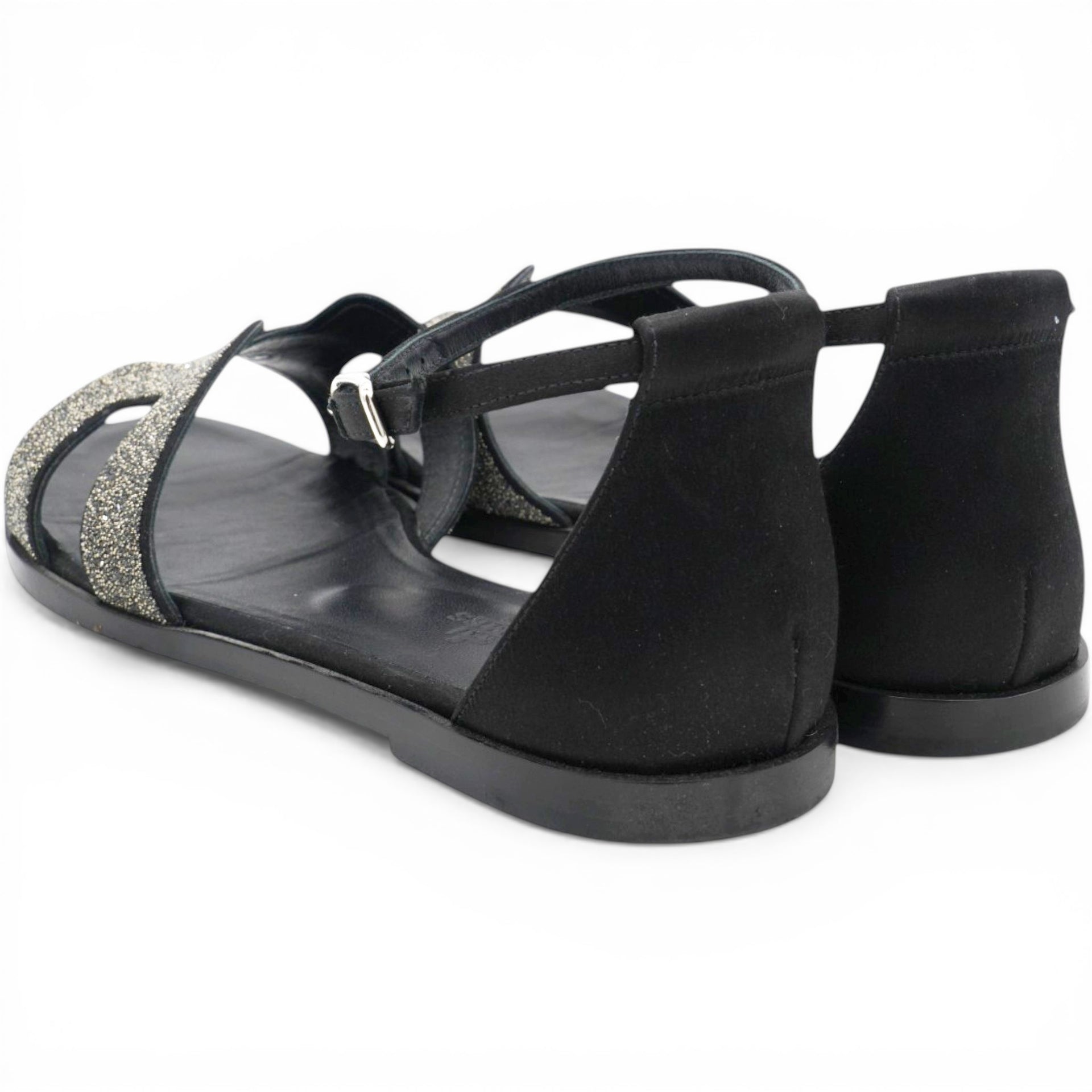 Hermes Satin Crystal Santorini Sandals Black Size36.5 