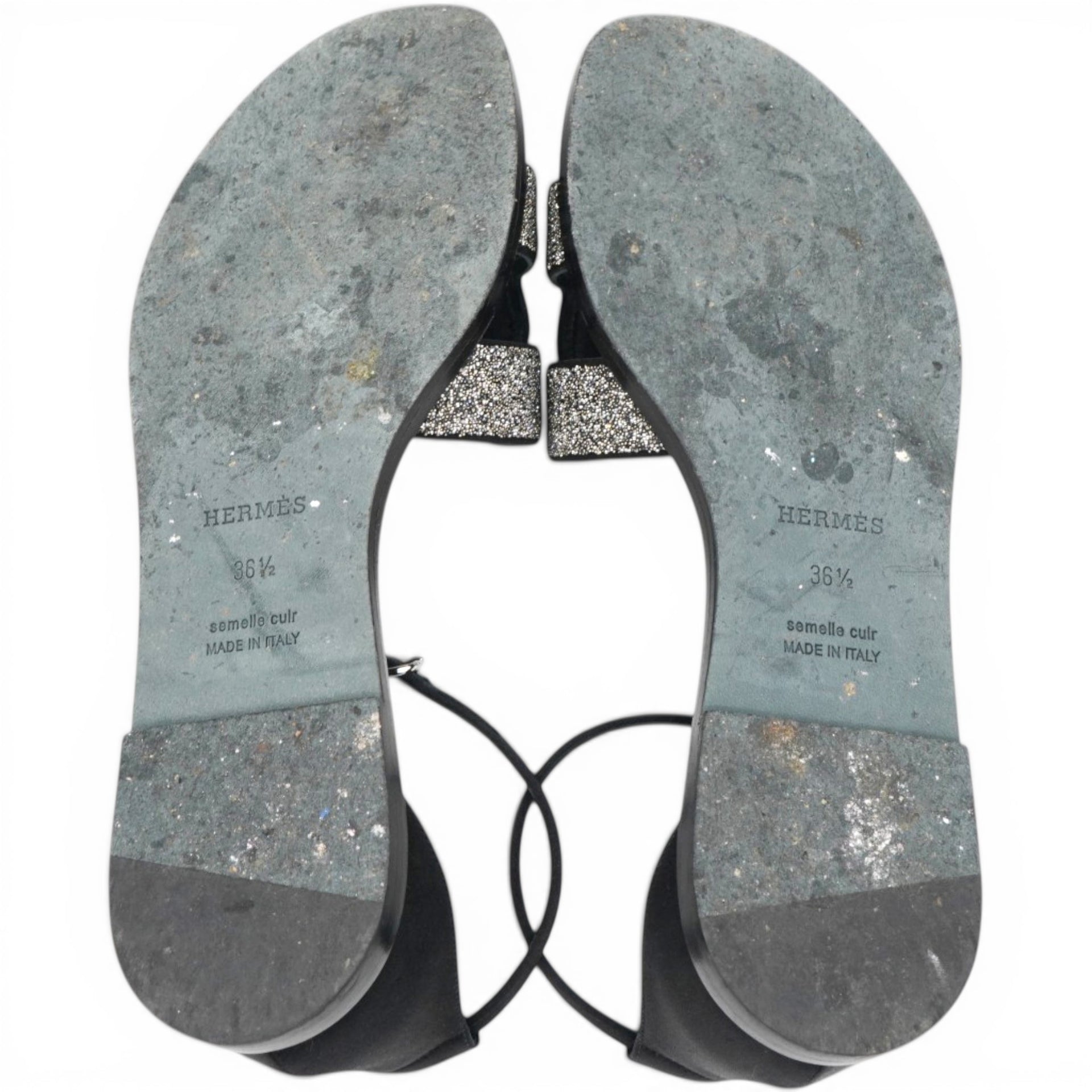 Hermes Satin Crystal Santorini Sandals Black Size36.5 
