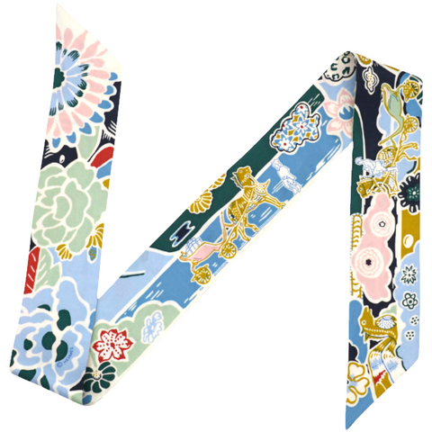  Hermes Silk Bingata Twilly Bleu Ciel Vert Rose 