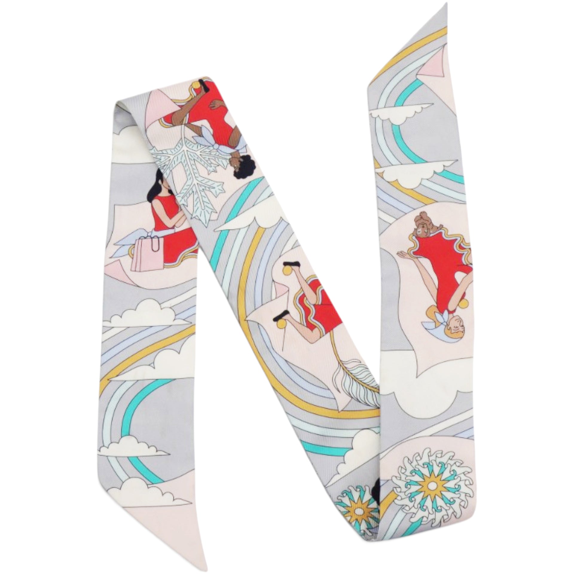 Hermes Silk Carres Volants Twilly Grenadine Gris Perle Rose Pale 