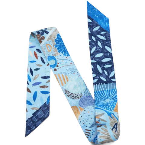 Hermes Silk Chacun Fait Son Nid Twilly Cobalt Marine Etoupe 